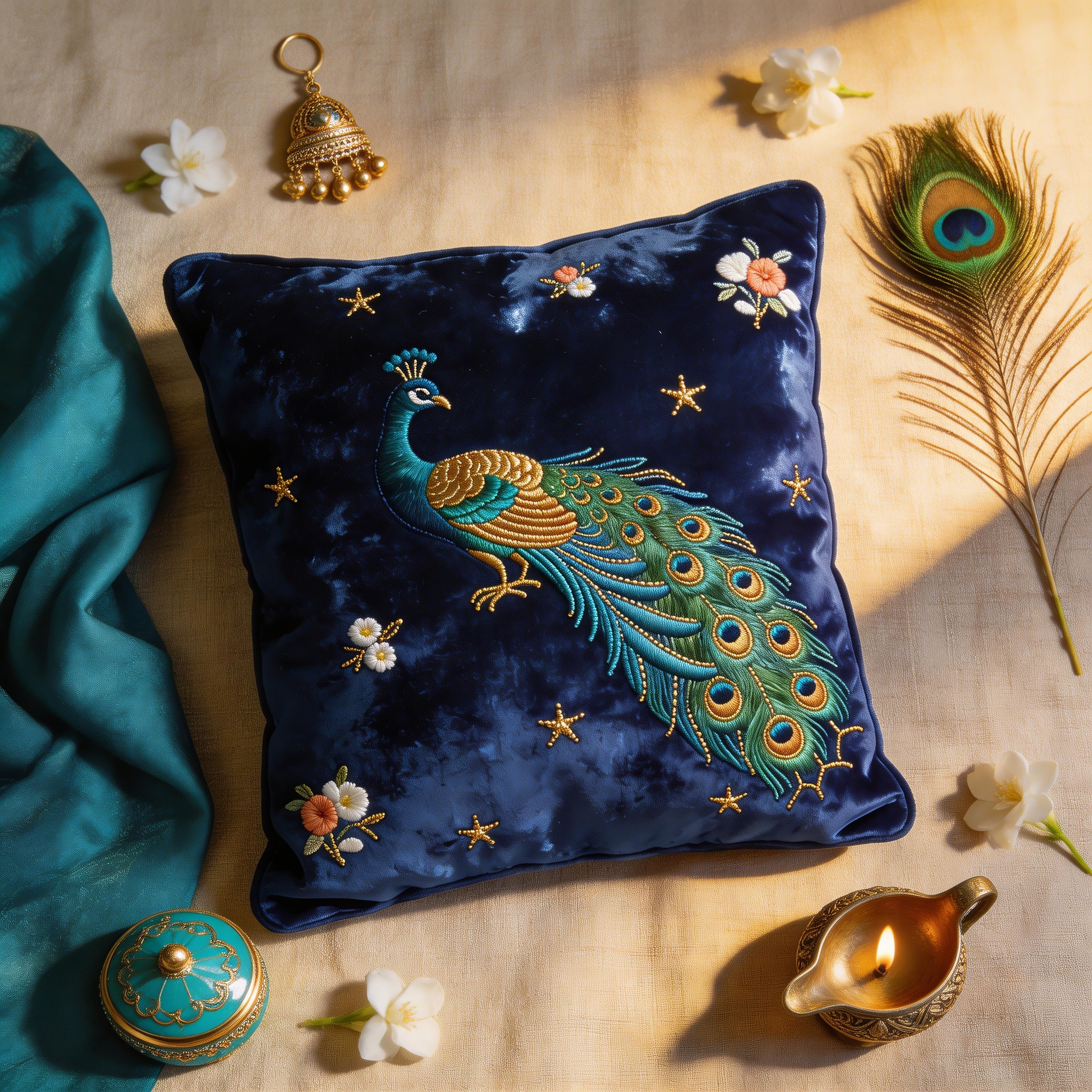 Midnight Peacock Cushion Cover