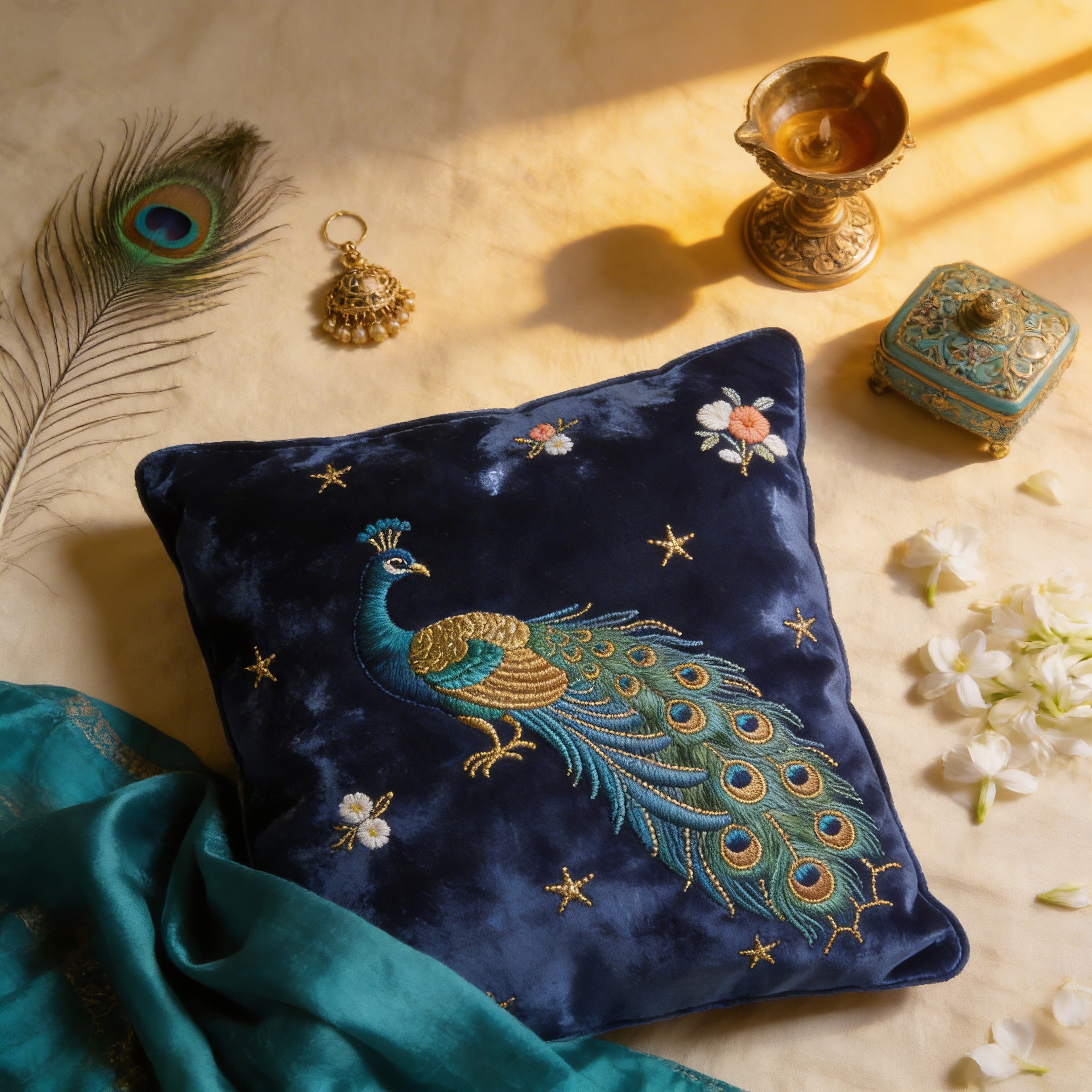 Midnight Peacock Cushion Cover