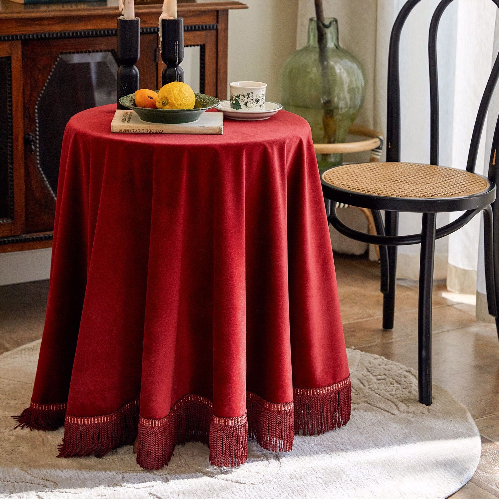 Luxury Velvet Finish Tablecloth (Wine Red)