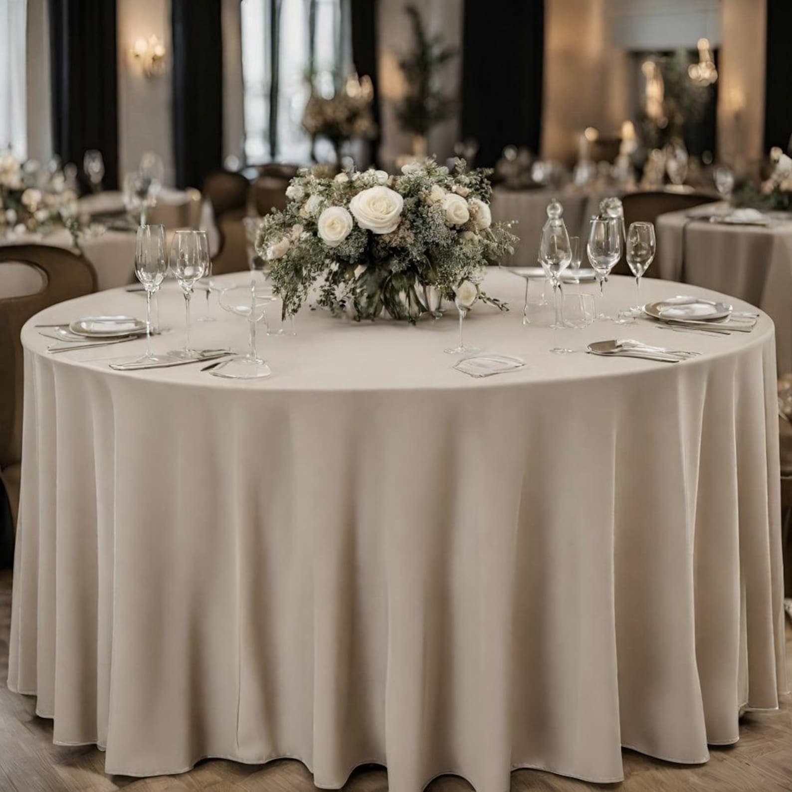 Classic Banquet Round Tablecloth (Champagne Beige)
