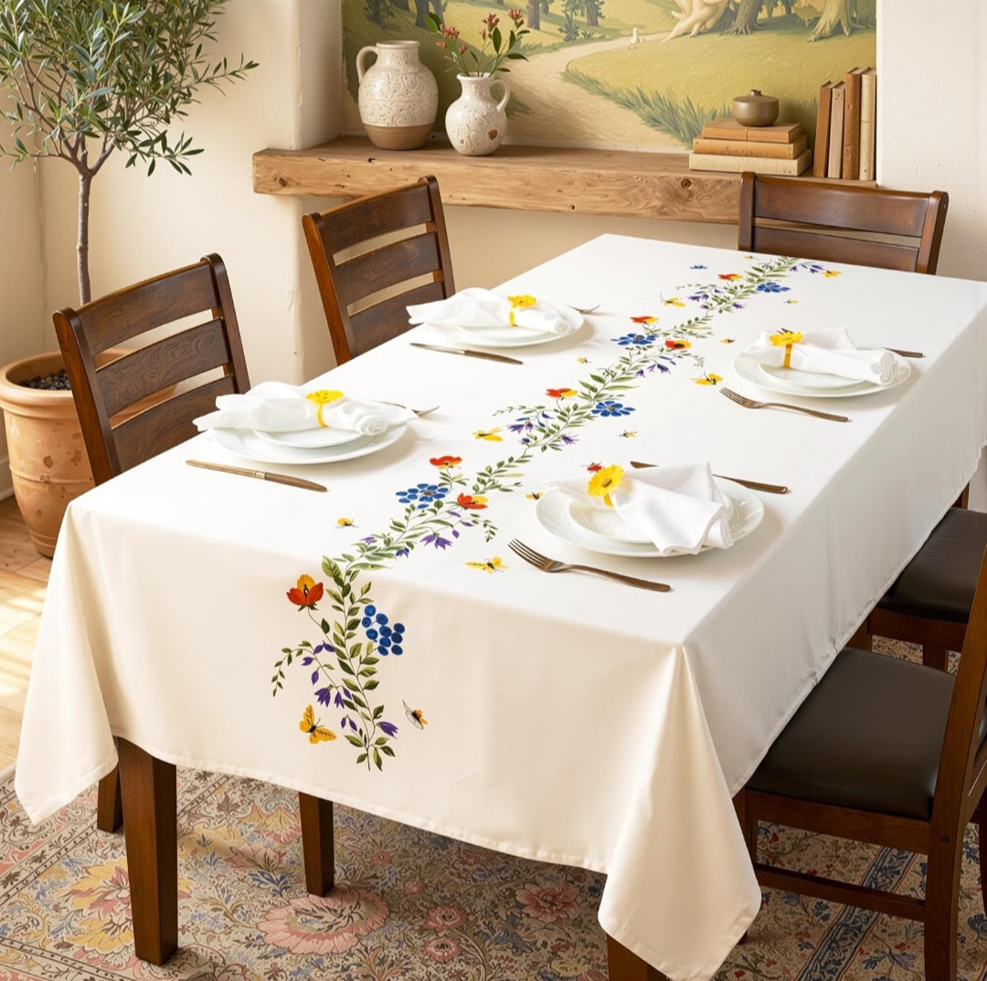Botanical Bliss Embroidered Tablecloth