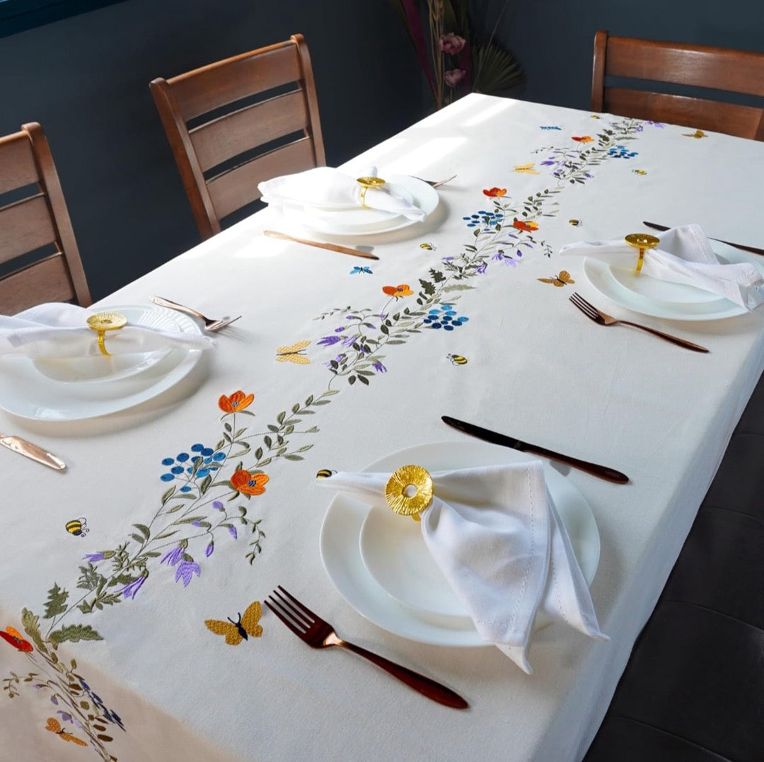 Botanical Bliss Embroidered Tablecloth