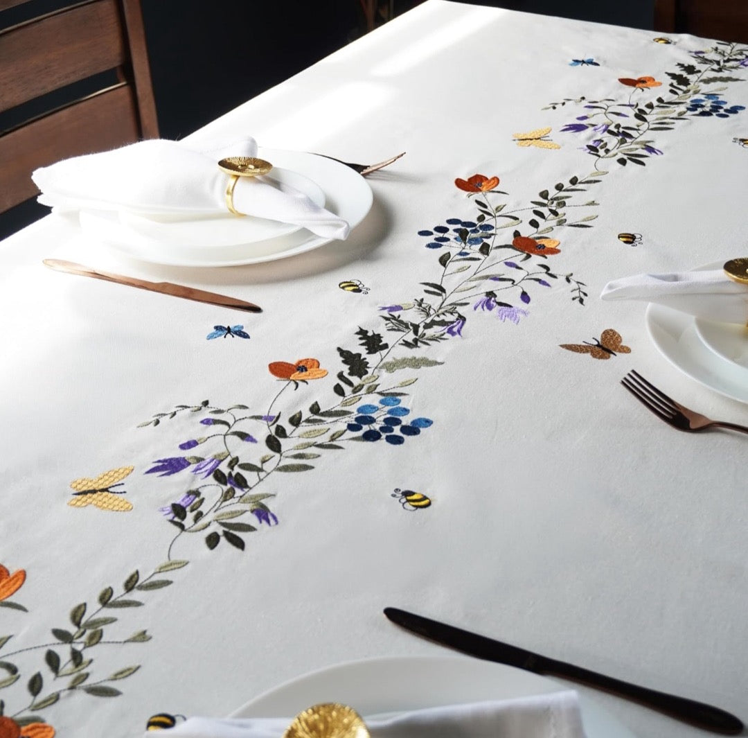 Botanical Bliss Embroidered Tablecloth