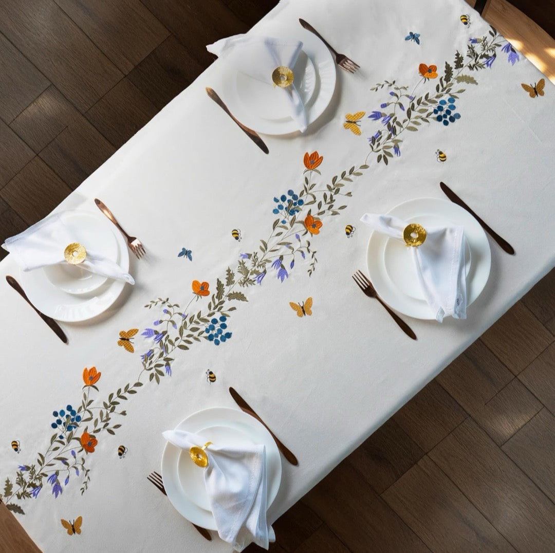 Botanical Bliss Embroidered Tablecloth